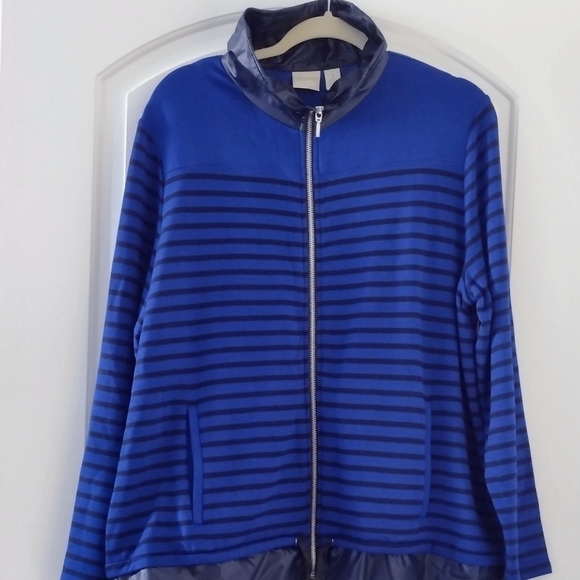 Chico's Cobalt Blue Soft Zenergy Zip Up Jacket XL Striped Athleisure Lounge - Picture 2 of 15